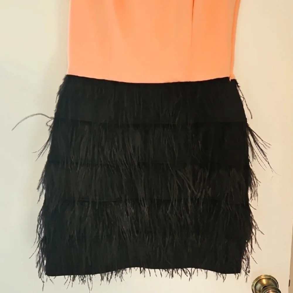 MAIA Peach and Black Dress With Feathers Size 8 - Picture 7 of 16